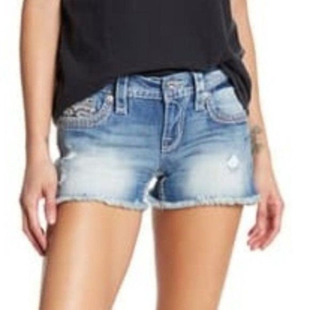 Rock Revival Jelina Stretch Jean Shorts Blue Faded 26 NWT